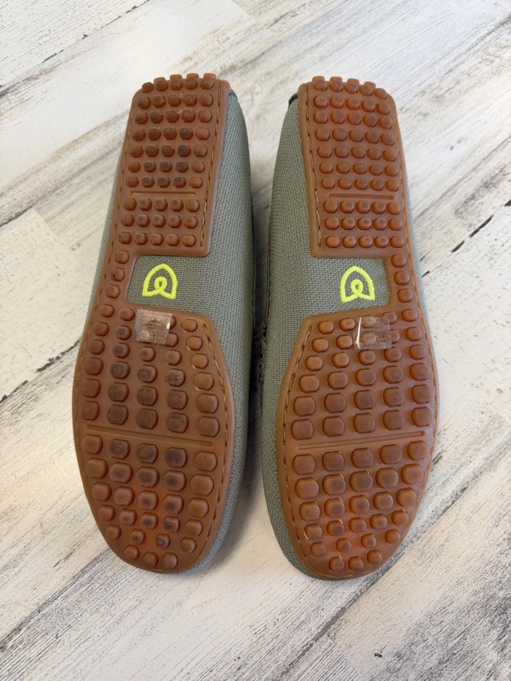Rothy's Gray Green Canvas Penny Loafers with Neon Yellow Insole - Picture 3 of 3